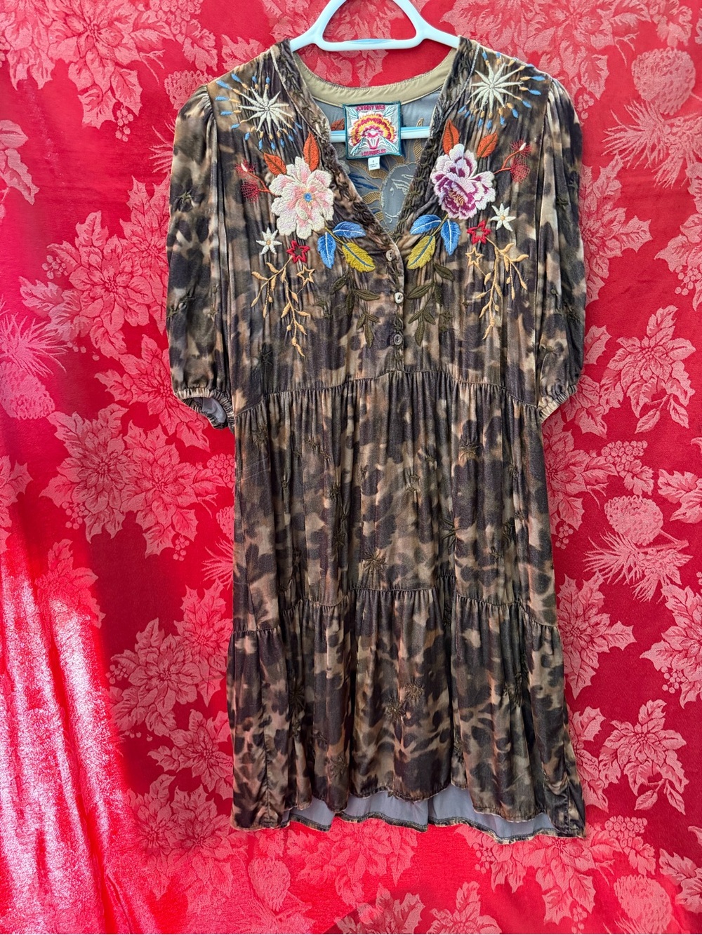JOHNNY WAS CELESTIN VELVET PUFF SLEEVE DRESS